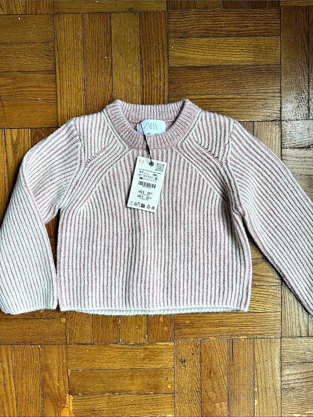 Zara Girls Striped Sweater Pink & White Size 6-7 NWT